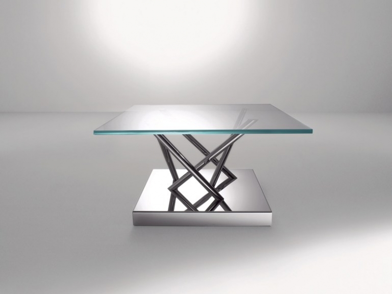 SA05 - Table basse carrée en acier et cristal (75x75x42cm)